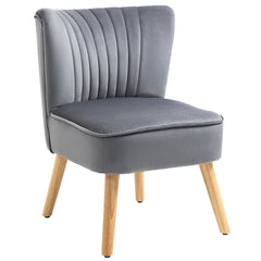 Modern Accent Chair, Fabric Living Room Chair With Rubber Wood Legs And Thick Padding, Grey