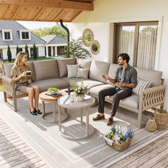 Garden Furniture Set With Adjustable Legs, Water-repellent And Removable Cushions, Modular Garden Lounge Set For 5-6 People, Suitable For Balconies, Gardens, And Patios, Beige