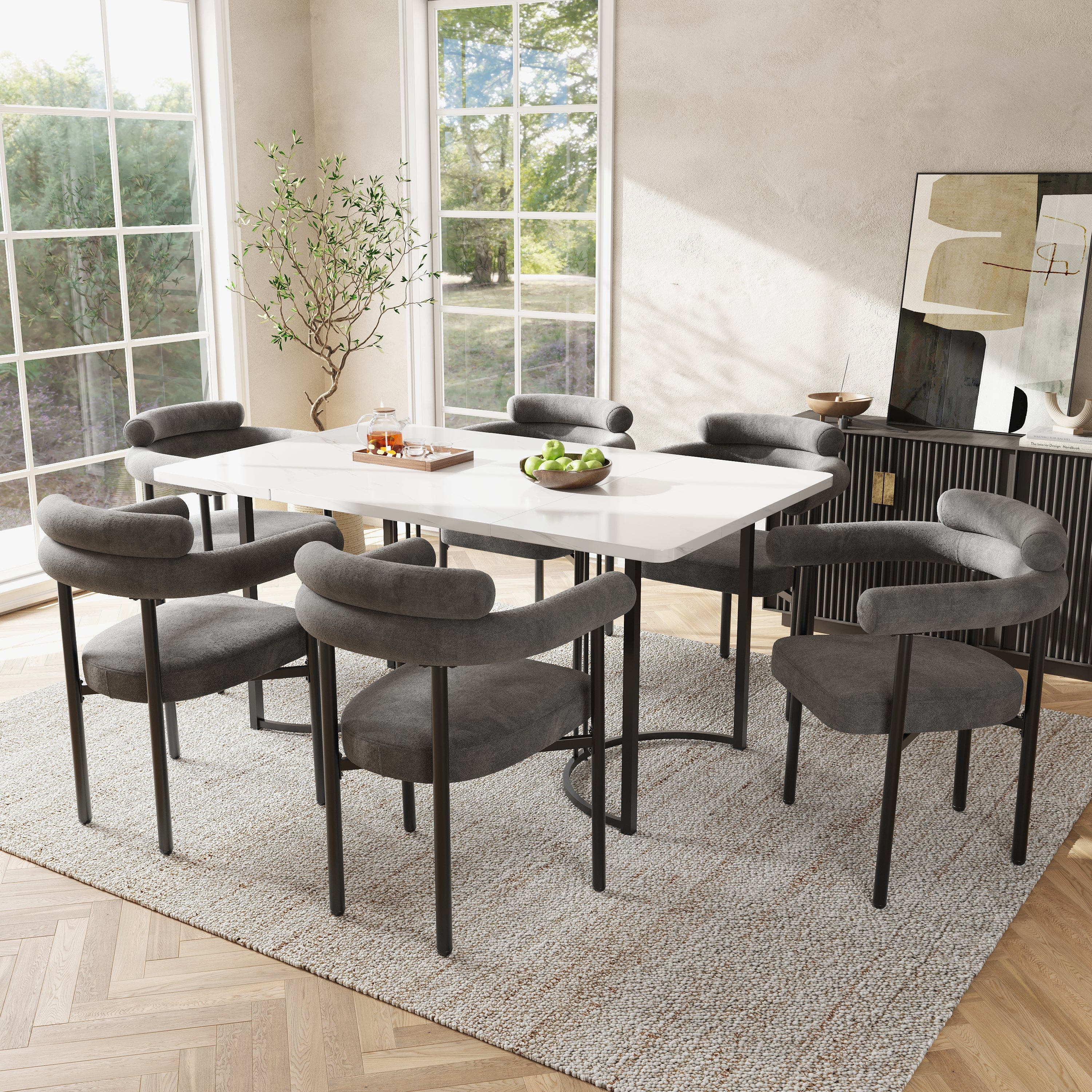 Modern Dining Chairs Set Of 6, Upholstered Velvet Armchairs,Comfortable Armrest Dining Chairs For Kitchen, Dining Room, Living Room, Multiple Colour Options
