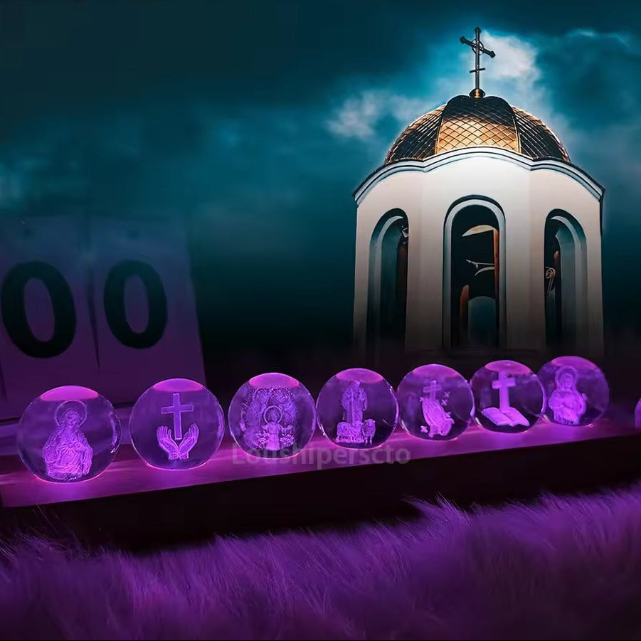 7pcs LED Crystal Ball Night Light Set This unique 7pcs LED Crystal Ball 3D Night Light set features a stunning design ideal for religious, Christian, or decorative use. Perfect for bedrooms, it adds a serene glow to any space.
7 Colorful Crystal Ball Light Effects Each crystal ball emits a vibrant 7 Crystal Ball Light effect, creating a mesmerizing ambiance. The multi-color display enhances the visual appeal for any occasion or setting.
High-Quality LED Bulbs Included The night light comes with LED bulbs in
