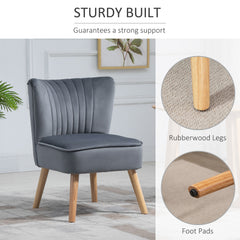 Modern Accent Chair, Fabric Living Room Chair With Rubber Wood Legs And Thick Padding, Grey