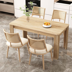 Set Of 4, PU Seat, Rattan Backrest, Bamboo Kitchen Chair With Imitation Rattan Backrest And Retro Side Armchair, Suitable For Home, Restaurant, Living Room, Cafe,beige