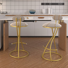 Round Bar Stools S-shaped Stripe Kitchen Stool Set Of 2 Modern Velvet Upholstered Counter Chair For Dining Room Gold  Stripe