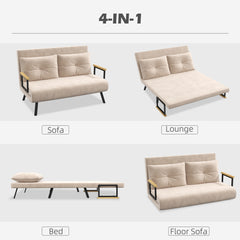 4-in-1 Velvet-Feel Double Sofa Bed, With Pillows - Beige