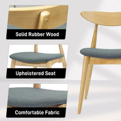 Set Of 2 Retro Rubberwood Chairs With Ergonomic Back & Plush Cushions, Natural-Gray
