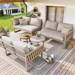Garden Furniture Set With Adjustable Legs, Water-repellent And Removable Cushions, Modular Garden Lounge Set For 5-6 People, Suitable For Balconies, Gardens, And Patios, Beige