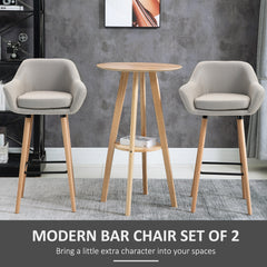 Set Of 2 Bar Stools Modern Upholstered Seat Bar Chairs W/ Metal Frame, Solid Wood Legs Living Room Dining Room Fabric Furniture - Beige
