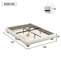 Upholstered Bed, 4ft6 Double Bed 135x190cm, Sturdy Bed Slats, Comfortable Soft Bed, Boucle  MDF Plywood, Beige