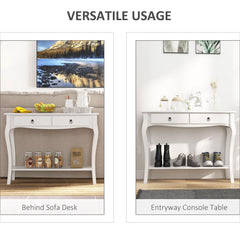 Console Table Modern Sofa Side Desk With Storage Shelves Drawers For Living Room Entryway Bedroom Ivory White