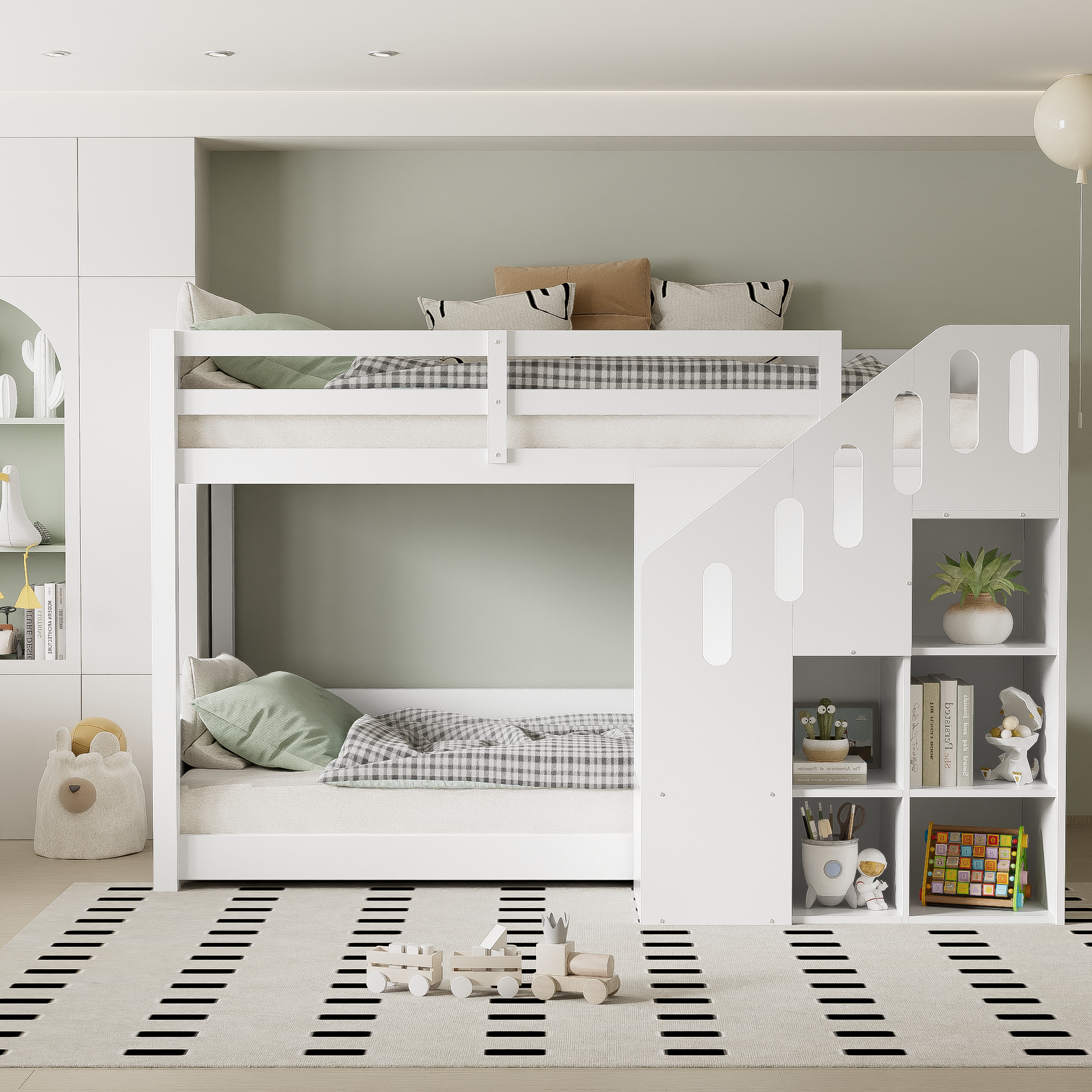 Childrens Bunk Bed, 2 Single Beds - 3ft 90x190cm, Suitable For 2 Children, Multifunctional Children's Bed With Stairs And Storage Cabinets, Stable Railings, Mattress Not Included, White