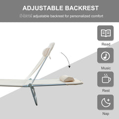 Outdoor Foldable Sun Lounger, Adjustable Backrest Garden Recliner Sun Lounger Chair With Headrest Pillow, Beige