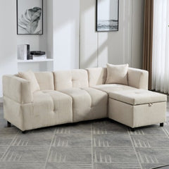 80 Sectional Sofa Couch With Removable Storage Ottoman, Fabric Sofa For Living Room Apartment, L-Shaped Sofa With 2 Pillows For Home Apartment Office Living Room