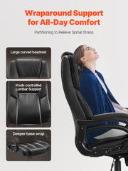 Executive Chair, High Back Office Chair With Knob-Control Lumbar Support, Ergonomic Desk Chair Adjustable Tilt & Height, PU Leather Swivel Rolling Chair For Working, Study, Gaming, Black