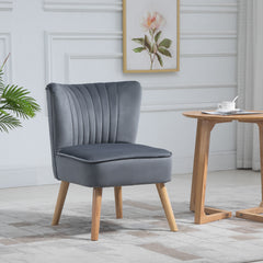 Modern Accent Chair, Fabric Living Room Chair With Rubber Wood Legs And Thick Padding, Grey