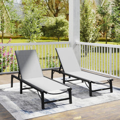 Folding Sun Lounger Set Of 2, 5-Position Adjustable Reclining Garden Loungers, Garden Chaise Lounge Sunbed Recliner Chairs With Steel Frame For Beach, Porch, Patio, Camping, Light Grey