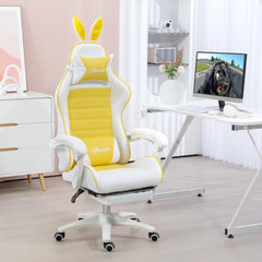 Vinsetto Reclining Racing Gaming Chair With Headrest And Lumber Support, PU Leather Computer Chair With Removable Rabbit Ears, Footrest, Yellow