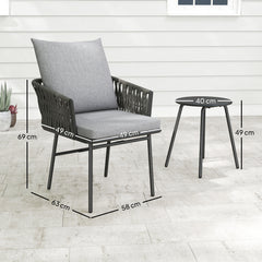 3-Piece Rattan Bistro Set, Garden Table And Chairs With 4 Cushions, Patio Rattan Conversation Furniture Set For Balcony, Porch, Terrace, Grey