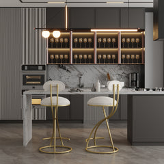 Round Bar Stool Armless Velvet Barstools With Back Set Of 2 Upholstered Counter Chair For Dining Room, Kitchen Island Gold  Creamy White