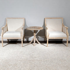 French Accent Chair Traditional Wood Frame Linen Upholstery Distressed Finish Home Decor, Single