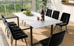 Dining Table Telescopic Table, 140 180x80x75cm, Iron Metal Legs & Square Tube Legs Modern White MDF Table Top With Marble Patterns, Dual Use For Home & Office