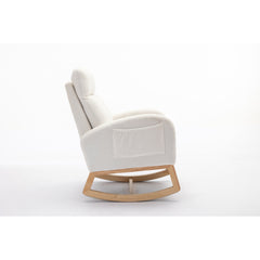 Mid Century Modern Teddy Fabric Upholstered Rocking Chair Padded Seat For Living Room Bedroom, Beige