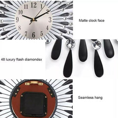 38CM Diamante Beaded Crystals Quartz Jeweled Wall Clock Home Decor Living Room