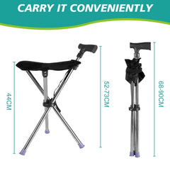Folding Portable Walking Stick Seat Adjustable Aluminium Cane Chair Stool 150Kg
