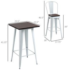 3 Piece Industrial Dining Table Set, Bar Height Bar Table and Chairs Set with Footrests for Bistro, Pub, White and Brown