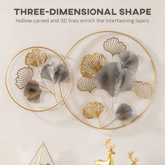 Large Metal Wall Art, Modern Hanging Wall Sculpture With Unique Multi-leaf Design, Horizontal Or Vertical Metal Hanging Decoration For Living Room Bedroom Entryway, Gold Silver