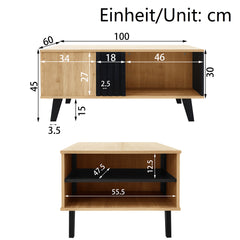 100 X 60 X 45 Cm Coffee Table Featuring A Design In Wood Color And Black  A Living Room Table With Drawers, Side Storage Versatile Functionality, And A Unique Appearance