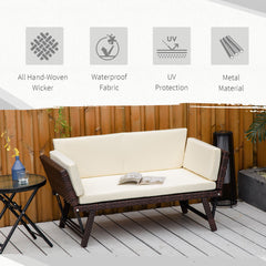2-Seater 2-in-1 Rattan Convertible Sofa Daybed Brown