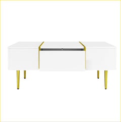 White High-gloss Coffee Table, Modern And Simple, With 2 Drawers