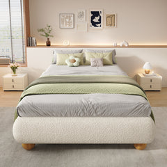 Upholstered Bed, 3ft Single Bed 90x190cm, Sturdy Bed Slats, Comfortable Soft Bed, Boucle  MDF Plywood, Beige