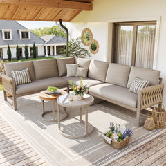 Garden Furniture Set With Adjustable Legs, Water-repellent And Removable Cushions, Modular Garden Lounge Set For 5-6 People, Suitable For Balconies, Gardens, And Patios, Beige