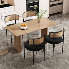 Velvet Dining Chair, Set Of 4, Modern, Simple Leisure Chair With Four Metal Support Legs, Rattan Leisure Chair, Living Room And Bedroom Chair, Black