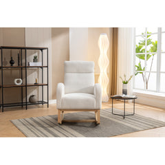 Mid Century Modern Teddy Fabric Upholstered Rocking Chair Padded Seat For Living Room Bedroom, Beige