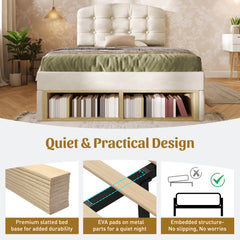 Upholstered Single Bed With Storage Compartments And Drawers, 3ft Single Bed With Adjustable Headboard, 90 X 190 Cm, Velvet, Beige   No Mattress
