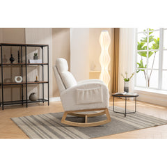 Mid Century Modern Teddy Fabric Upholstered Rocking Chair Padded Seat For Living Room Bedroom, Beige