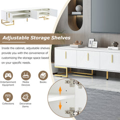 ON-TREND Modern TV Stand With Metal Legs And Gold Handles For TVs Up To 80'', Media Console Table With Cabinets And Adjustable Shelves, Luxury TV Cabinet With Geometric Lines For Living Room, White