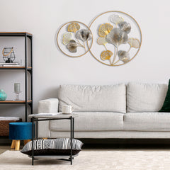 Large Metal Wall Art, Modern Hanging Wall Sculpture With Unique Multi-leaf Design, Horizontal Or Vertical Metal Hanging Decoration For Living Room Bedroom Entryway, Gold Silver