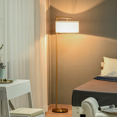 Floor Lamp, Modern Standing Lamp With Linen Lampshade, Round Base For Living Room, Bedroom, Dining Room, 153cm, Gold And White