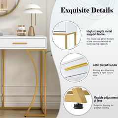 Console Table, Hallway Table With 2 Drawers, Light Luxury Style Side Table, Sofa Table, 110x32x85 Cm, White Gold