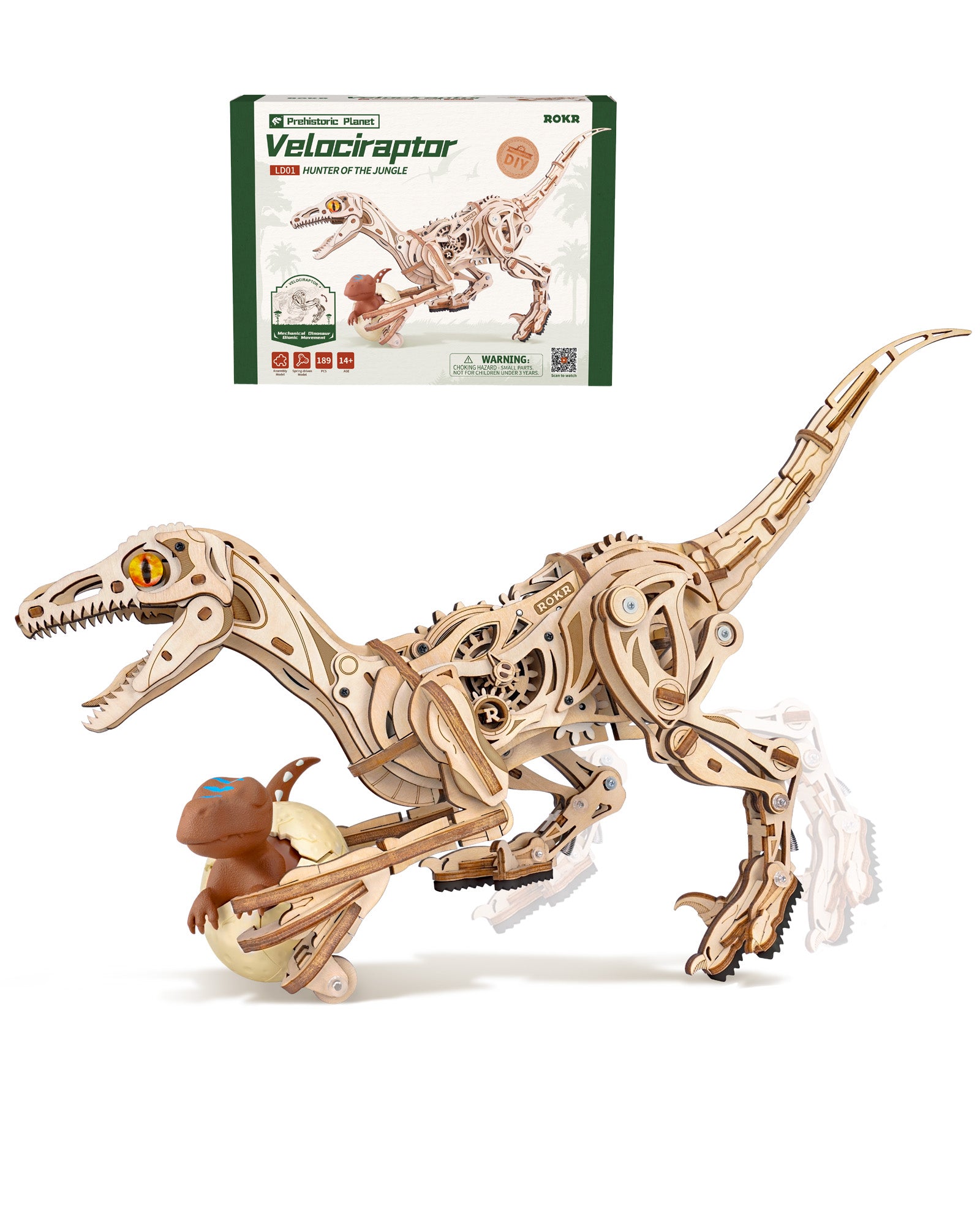 ROKR 3D Wooden Self-Walking Dinosaur Puzzle, Mechanical Model Kit For Adults & Teens, STEM Educational Building Set, Prehistoric Birthday Gift