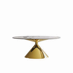 71 Modern Luxury Marble Dining Table Set For 4-6 People - Oval Kitchen Table With Gold Stainless Steel Base  - Elegant Contemporary Dining Room Furniture-Only Table