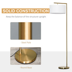 Floor Lamp, Modern Standing Lamp With Linen Lampshade, Round Base For Living Room, Bedroom, Dining Room, 153cm, Gold And White