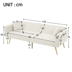 The Sofa Bed Has A Bed Function, Three Adjustable Backrest Angles, Gold Legs, Cushions And Side Storage Pockets.