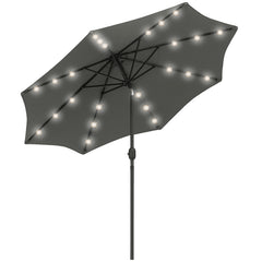 2.7m Patio Garden Umbrella Outdoor Parasol With Tilt Crank And 24 LEDs Lights (Grey)