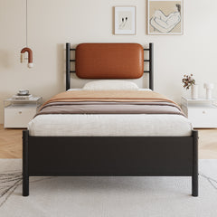 Metal Bed, 3FT Single Bed 90x190cm, With A PU-upholstered Headboard, Durable And Sturdy, Youth Bed, For Adults & Teenagers, Wrought Iron Bed, Black Iron PU