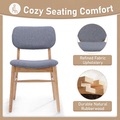 Set Of 2 Mid - Century Upholstered Dining Chair With Rubberwood Frame, Natural-Gray
