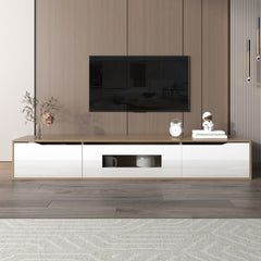 TV Cabinet, High Gloss TV Cabinet, Color Matching High-glosswhite And Wood Color, With Color Changing LED Light.
